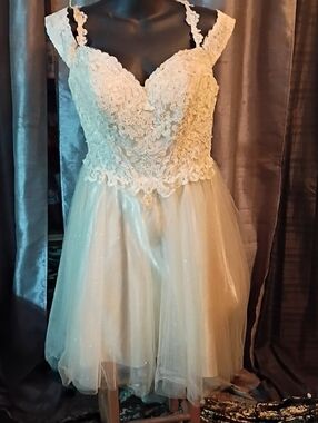 May Queen Ivory Lace Appliqué Short Wedding Dress